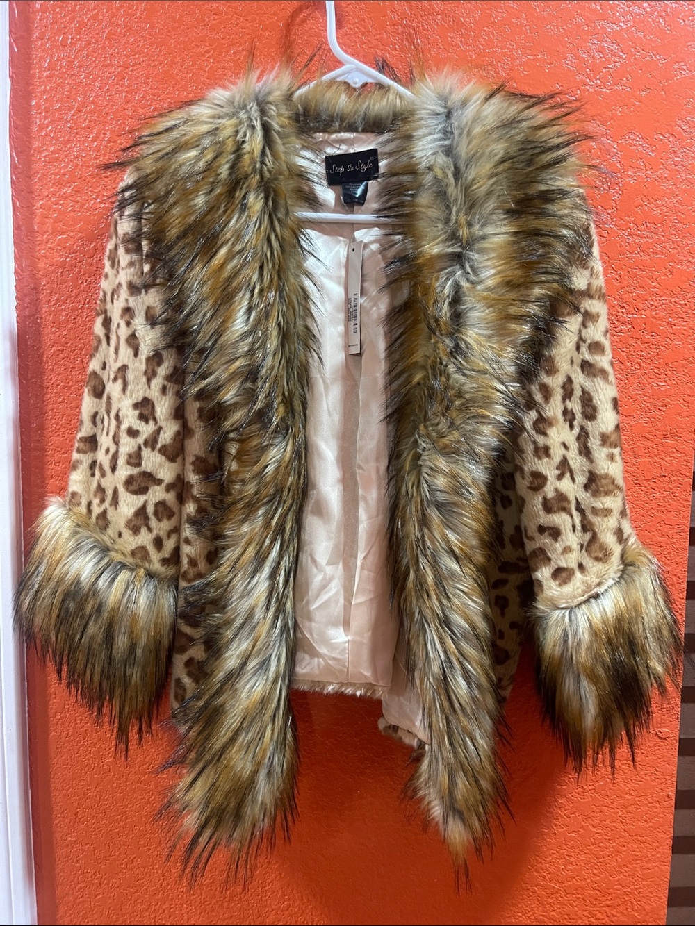 Suzy Shier Leopard-Print Teddy Jacket with Faux Fur Trim